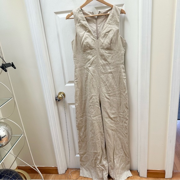 NWT BODEN LINEN WIDE LEG JUMPSUIT CREAM 10 v neck sleeveless tank tall - Picture 2 of 10